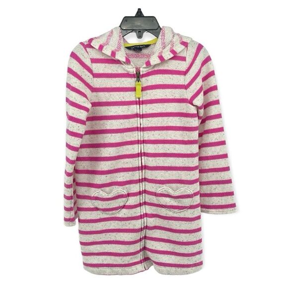 Lands' End Other - Lands’ End Girl’s Pink Striped Full-Zip Hooded Terry Swim Cover Up Jacket Small